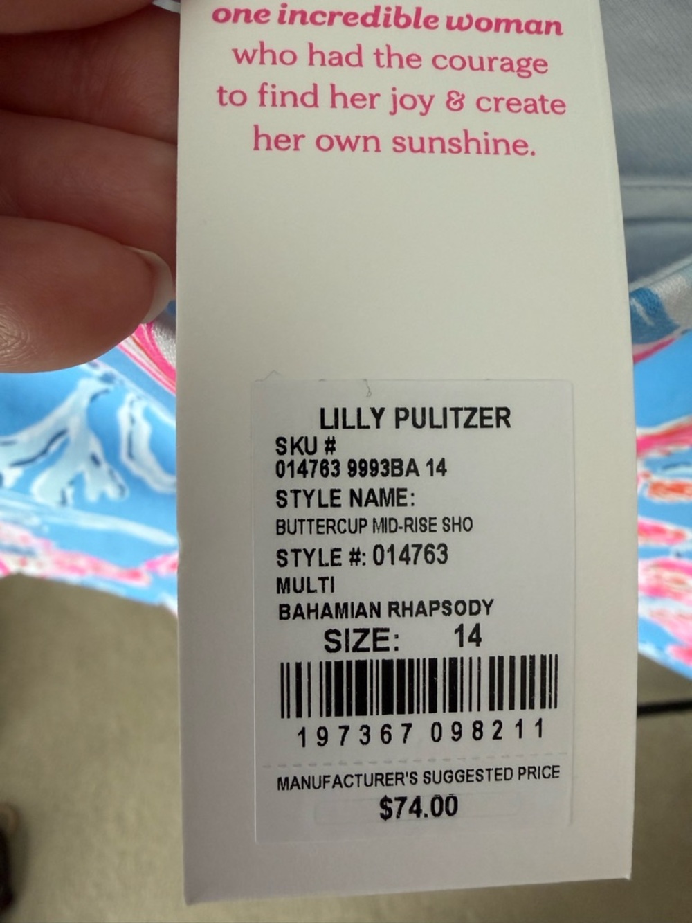 Lilly Pulitzer Blue Floral Scalloped Hem Shorts with Pink Accents - Picture 4 of 6
